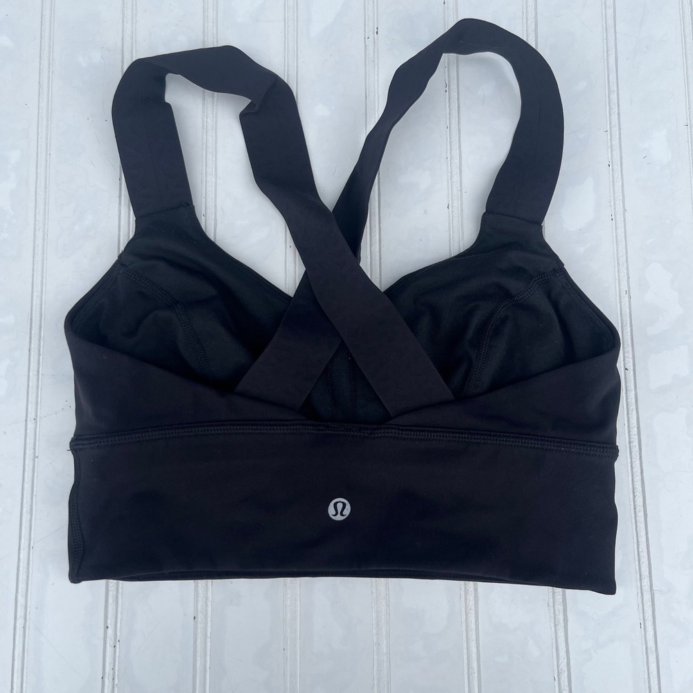 Lululemon Black Longline V-Neck Criss Cross Back Sports Bra Size 6